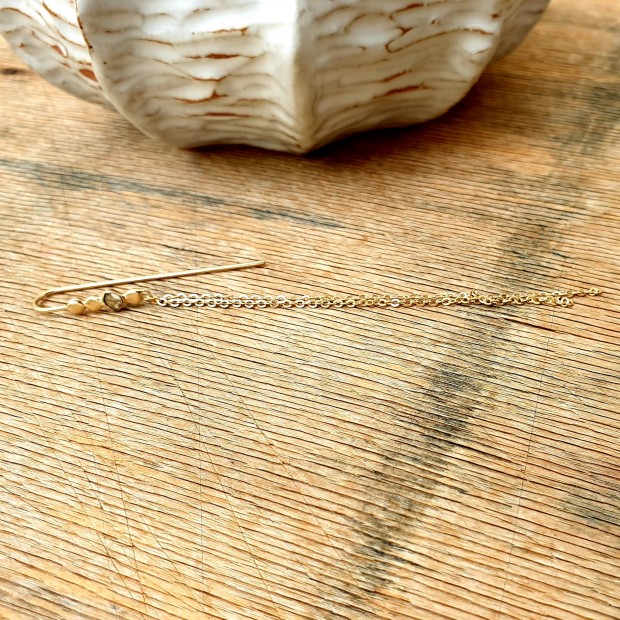 Marie Laure Chamorel auksuoto sidabro auskaras iš grandinėlių su deimanto plokštele GOLD